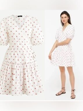 J. Crew White Mini Wrap Dress with Blush Polka Dots